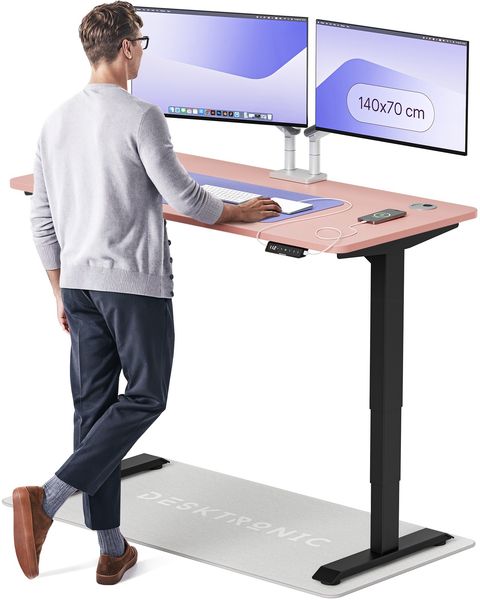 Desktronic HomePro Elektrisch höhenverstellbarer Schreibtisch 140x70cm Schwarz/Rosa mit Memory-Funktion, Anti-Kollisions Technologie, USB-A und USB-C-Ladeanschlüssen