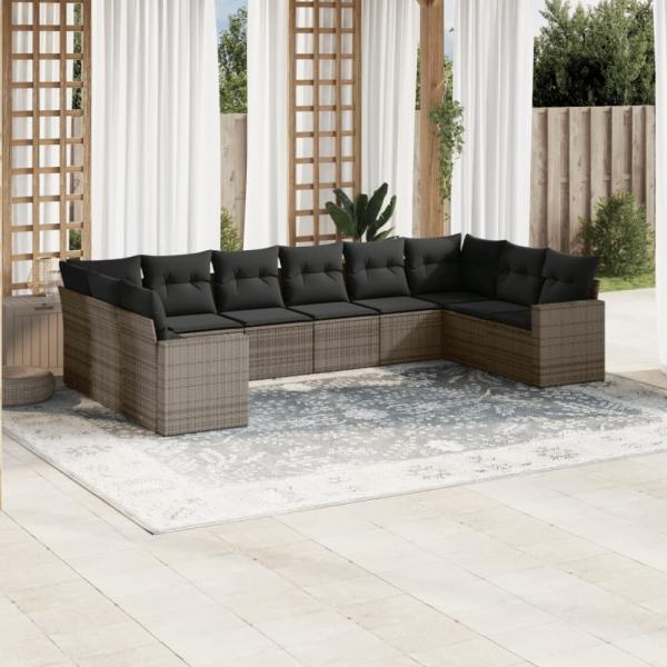 vidaXL 10-tlg. Garten-Sofagarnitur mit Kissen Grau Poly Rattan 3219460