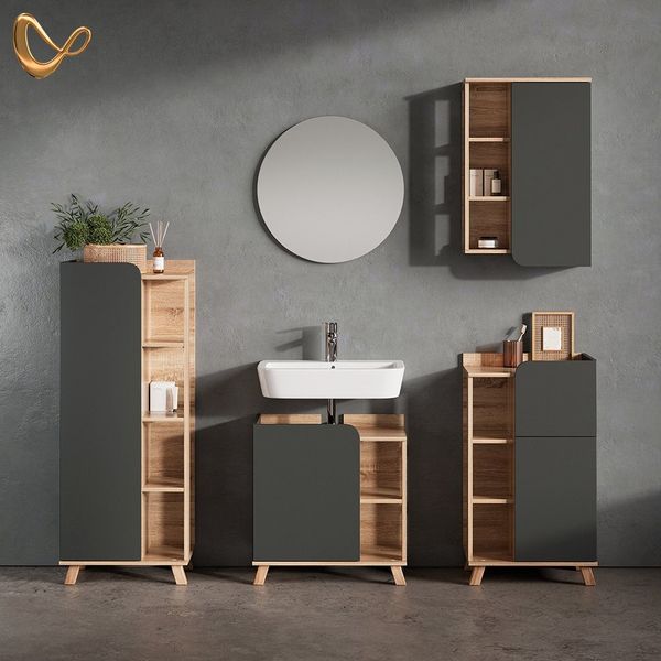 Livinity® Badmöbel-Set Marano, Anthrazit/Sonoma, 5 Teile, (5-St)