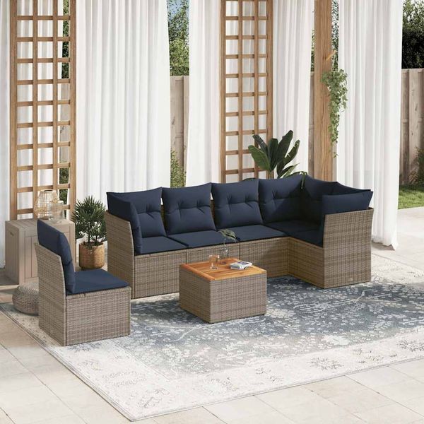vidaXL 7-tlg. Garten-Sofagarnitur mit Kissen Grau Poly Rattan 3255998