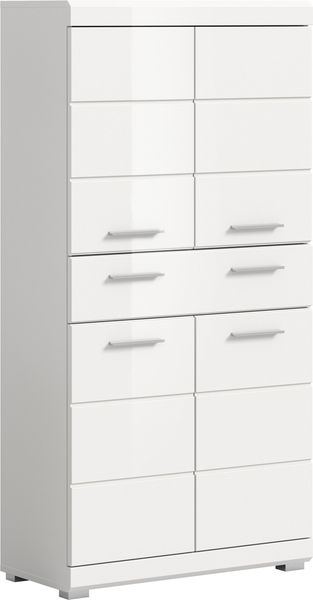 Xonox Scout Badmidischrank (B/H/T: 74x141x31 cm) in weiß Nachbildung und weiß Hochglanz tiefzieh