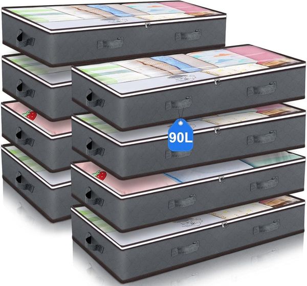 Refined Living Unterbettkommode 90L Aufbewahrungstaschen für unter dem Bett,4er Set,Aufbewahrungsbox (faltbare Organizer und Aufbewahrungsboxen, Schrankorganizer und Aufbewahrungsbehälter, Organisatoren mit Transparentes PVC-Fenster, Robuste Reißversch...