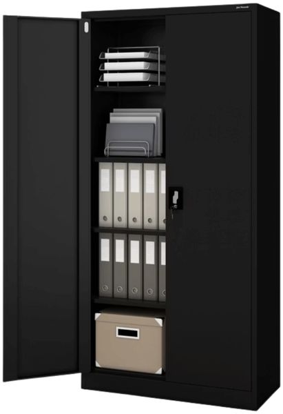 Aktenschrank abschließbar JAN - 5 Ebenen verstellbar, Flügeltüren | Metallschrank Werkstatt Mehrzweckschrank Büroschrank aus Stahl Werkzeugschrank, 185x90x40cm Schwarz