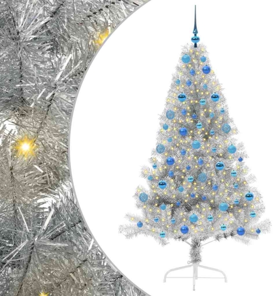 vidaXL Künstlicher vorbeleuchteter Weihnachtsbaum Silber 180 cm PET 3397213