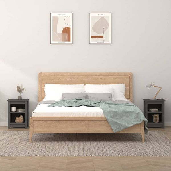 vidaXL Nachttische 2 Stk. Grau 40x35x55 cm Massivholz Kiefer 820961