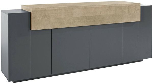 Dmora Kommode Discordia, 4-türiges Küchen-Sideboard, Wohnzimmer-Buffet, 100 % Made in Italy, 220 x 45 x 86 cm, Anthrazit und Ahorn,