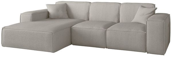 Ecksofa Designersofa CELES PREMIUM in Stoff Scala Sandgrau Ottomane Links Bild 2