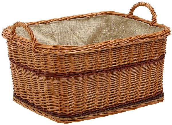 Dehner Weidenkorb Kaminkorb, mit Jute/Tragegriffen, 60 x 40 x 47 cm, Korb für Kaminholz, schützt vor Schmutz, vielseitig