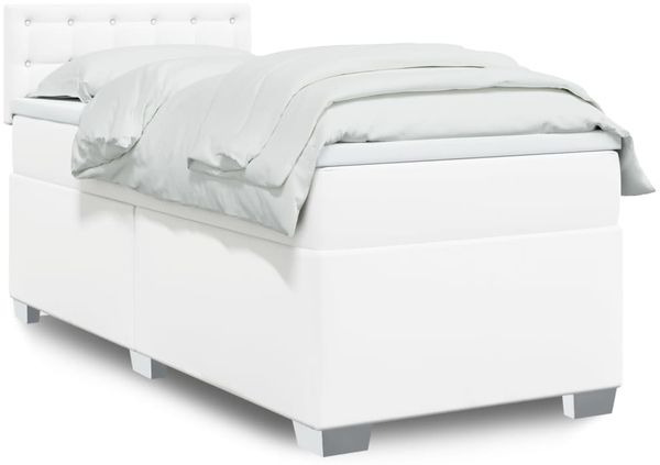vidaXL Boxspringbett mit Matratze Weiß 100x200 cm Kunstleder 3286109
