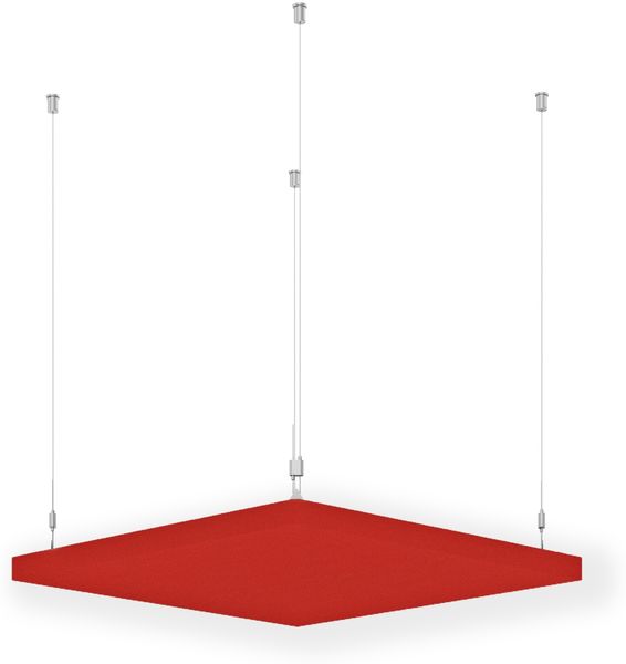 Rheinland Möbel FocusWall DAQ1010 – Quadratischer Akustik-Deckenabsorber 100×100 cm in Stofffarbe Lobster inkl. Chrom-Stahlseilen - Made in Germany - Klasse A, Stoffbezug, schwer entflammbar