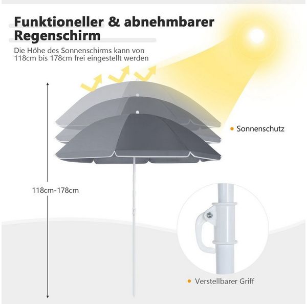COSTWAY Campingstuhl, mit Sonnenschirm, Getränkehalter & Kühltasche, faltbar Bild 3