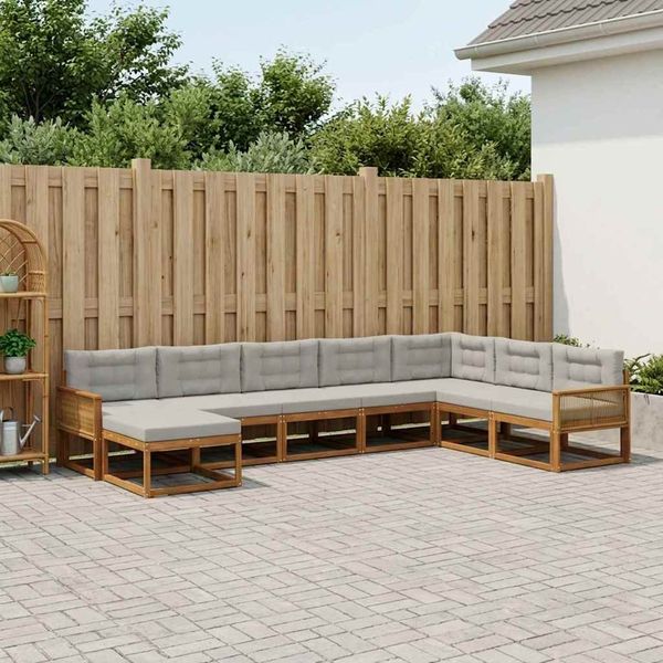 vidaXL Outdoor-Sofagarnitur mit Kissen 8 pcs Natürlich und Hellgrau 3382809