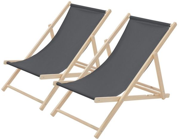 ECD Germany Gartenliege Holz Liegestuhl Beachstuhl klappbarer Strandstuhl Strandliege Liege, 2 St, 2er Set Sonnenliege mit 3-Fach verstellbarer Rückenlehne Relaxliege