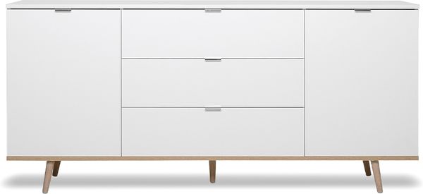 Finori Göteborg 51 Sideboard, weiß / Dekor Sonoma Eiche | Sideboard für Wohnzimmer | Maß: B x H x T ca. 180 x 87 x 40 cm | Sideboard mit 2 Türen (dahinter je 1 Einlegeboden) und 3 Schubkästen