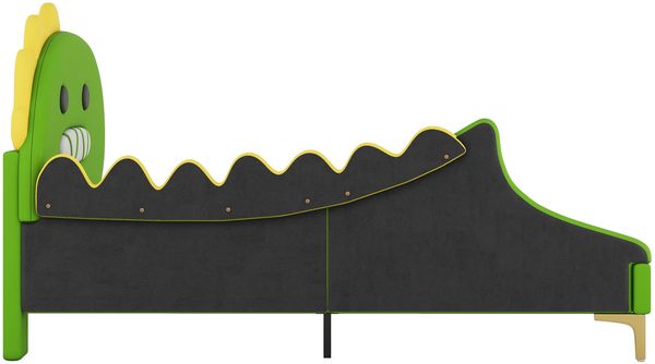 Merax 90*200cm Kinderbett, Cartoon Dinosaurier Form, Flachbett, PU Material, Grün Bild 6