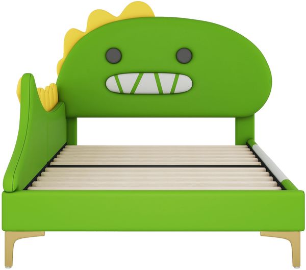 Merax 90*200cm Kinderbett, Cartoon Dinosaurier Form, Flachbett, PU Material, Grün Bild 8