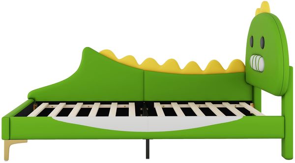 Merax 90*200cm Kinderbett, Cartoon Dinosaurier Form, Flachbett, PU Material, Grün Bild 7