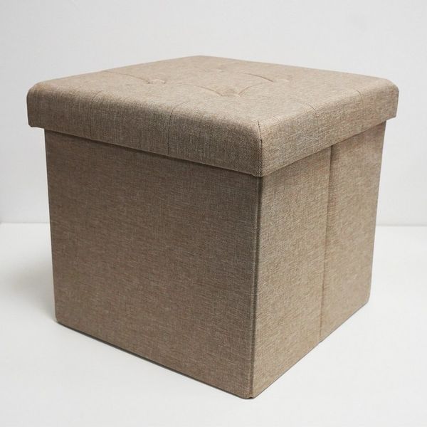 style home Sitzhocker mit Stauraum faltbare Sitzwürfel, Sitzbank Fußhocker für Wohnzimmer Schlafzimmer, Leinen, Khaki