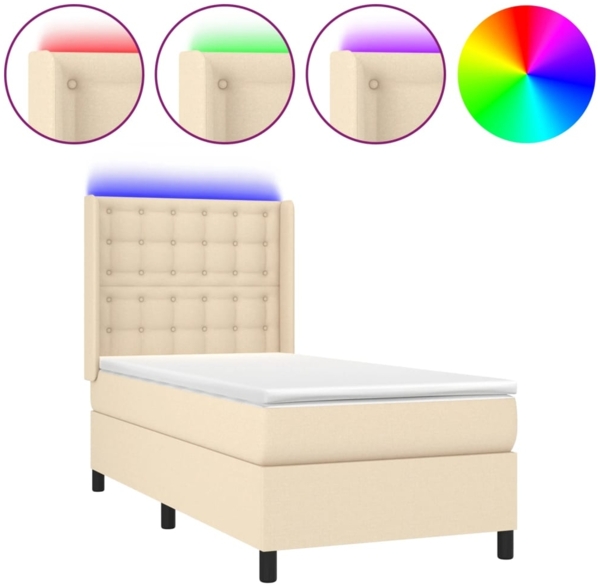 vidaXL Boxspringbett mit Matratze & LED Stoff Creme 90x190 cm