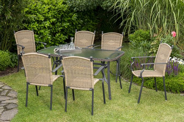Roma Gartenmöbel Set 7tlg, 150 x 80 cm, natur