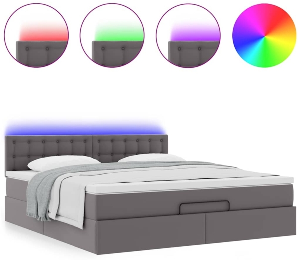vidaXL Ottoman-Bett mit Matratzen & LEDs Grau 160x200 cm Kunstleder 3312165 Bild 4