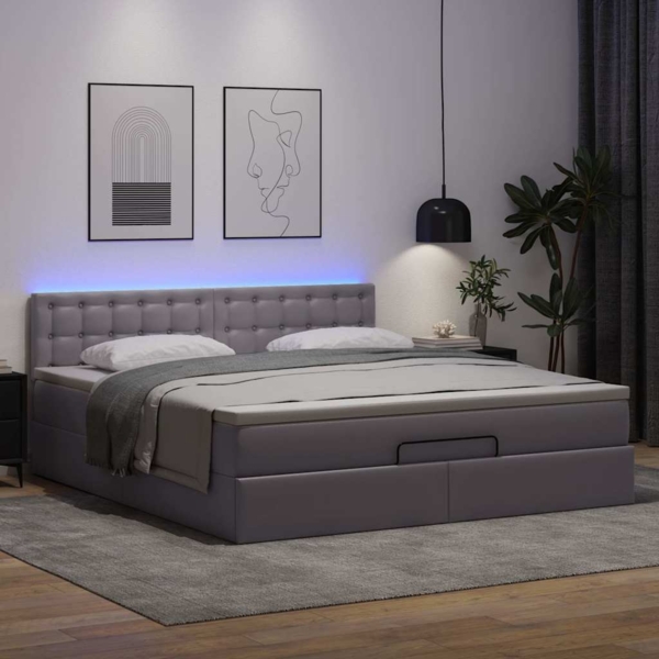 vidaXL Ottoman-Bett mit Matratzen & LEDs Grau 160x200 cm Kunstleder 3312165 Bild 2