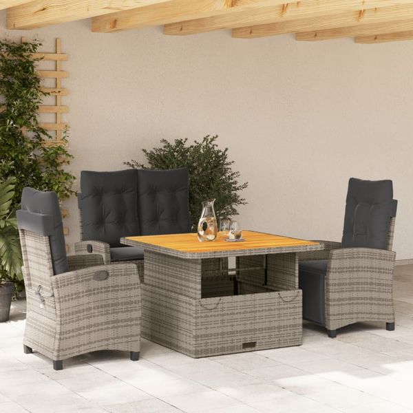 vidaXL 4-tlg. Garten-Essgruppe mit Kissen Grau Poly Rattan 3277405