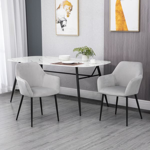 Esszimmerstühle 2er Set 54 x 57 x 80 cm in Hellgrau – Polsterstuhl mit Samtoptik und Stahlbeinen
