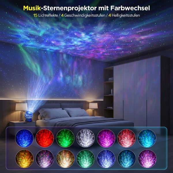 ANYSUN LED-Sternenhimmel Sternenhimmel Projektor mit Musikplayer Nachtlicht Aurora Effekt, LED Nachtlicht Polarlicht mit Fernbedienung, Weisse Rauschen Timer und Sternen für Kinder Erwachsene Deko