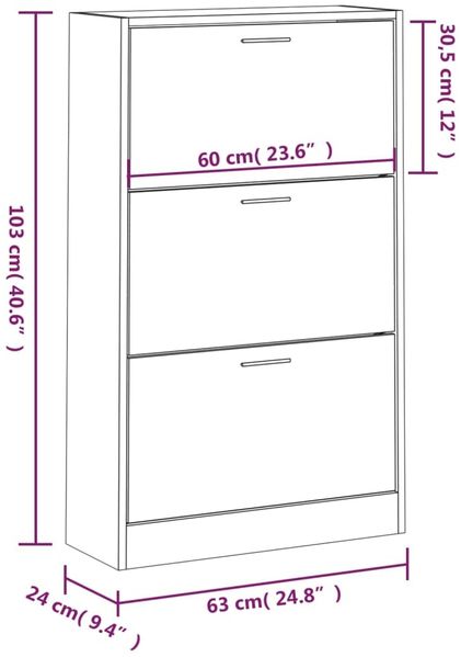 vidaXL Schuhschrank Betongrau 63x24x103 cm Holzwerkstoff 342553 Bild 8