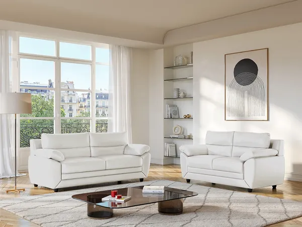 Vente-unique - MANOA Couchgarnitur Kunstleder Weiß - B 82 cm x H 88 cm x L 201 cm163 cm