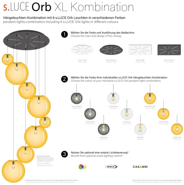 s.luce Orb 5-flammige Galerielampe Modular Gold Verlauf, Rauch Bild 11