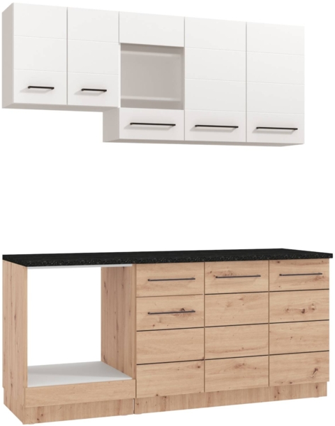 Küchenzeile ohne Geräte 180 cm Weiß Holz Eiche Einbauküche Singleküche Küchenschränke