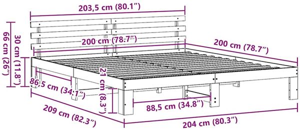 vidaXL Bettrahmen mit Kopfteil Weiß 200 x 200 cm Massives Kiefernholz 872597 Bild 10