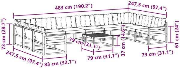 vidaXL Outdoor-Sofagarnitur mit Kissen 11 pcs Weiß und Creme 3389132 Bild 10