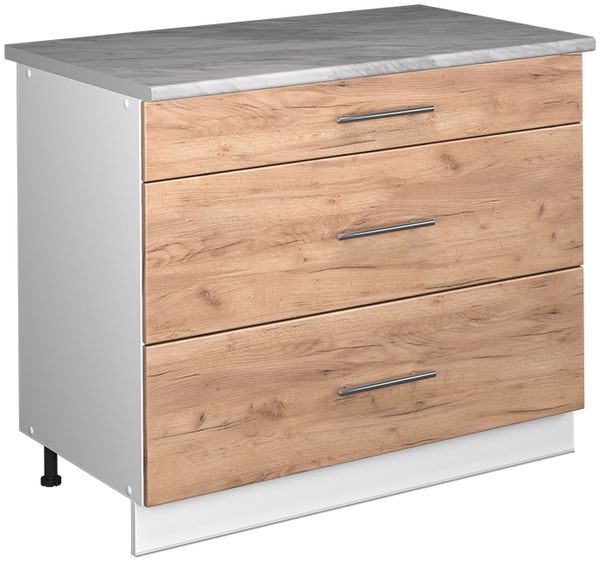 Küchenunterschrank Fame-Line Goldkraft Eiche/Weiß 100 cm, AP Marmor Vicco