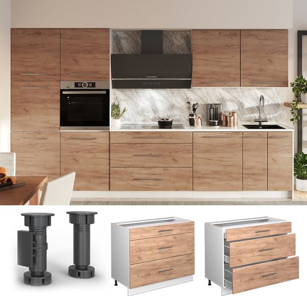Küchenunterschrank Fame-Line Goldkraft Eiche/Weiß 100 cm, AP Marmor Vicco Bild 4