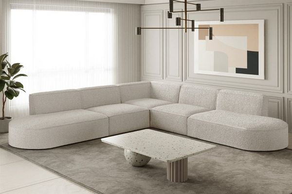 Fun Möbel Ecksofa Ecksofa Designersofa PALMA – Universal in Stoff Ascot und Opera Velvet, Seite ist universal: kann links oder rechts in Raum platziert werden, Rundumbezug
