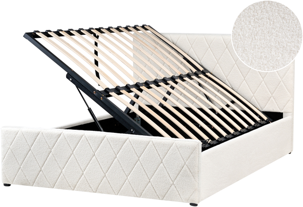 Bett mit Stauraum Bouclé ROCHEFORT 140 x 200 cm Cremeweiß