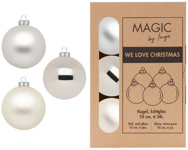 MAGIC by Inge Weihnachtsbaumkugel, Weihnachtskugeln Glas 10cm 6 Stück - Cloud Dancer