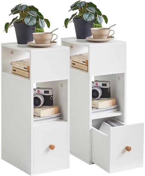 Nachttisch 2er Set Schmal Beistelltisch mit Schublade offen
