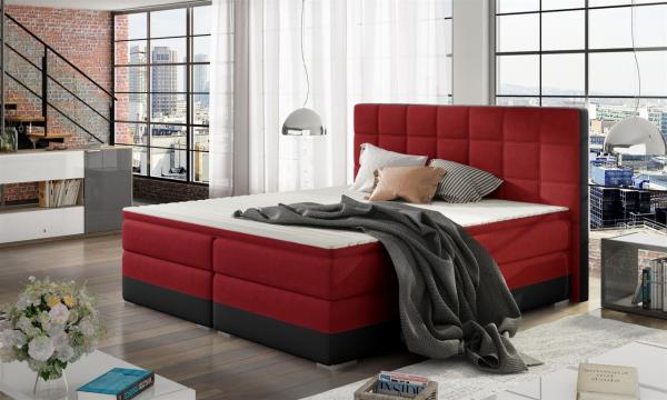 Boxspringbett PRATO Webstoff Rot/ Kunstleder Schwarz 140x200cm