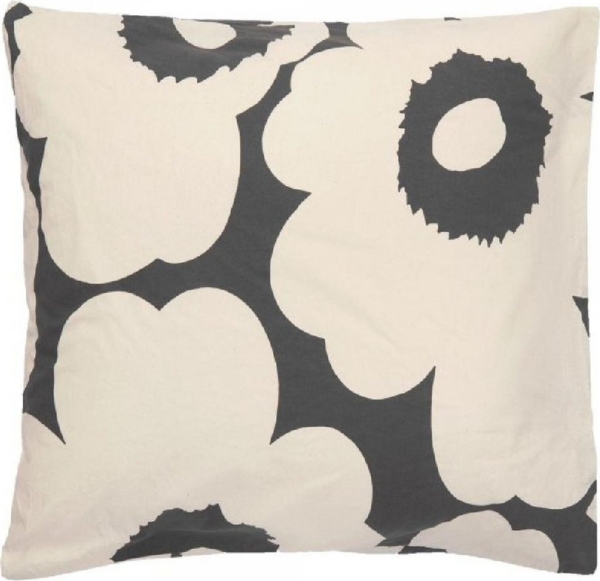 Marimekko Bettwäsche Kopfkissenbezug Unikko Charcoal-Off White (80x80 cm)