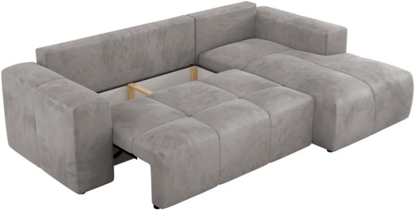 Ecksofa mit Schlaffunktion und Bettkasten, L-form Couch, lose Kissen, Polstersofa - MONIVA - Hellgrau Velours - rechte Seite Bild 6