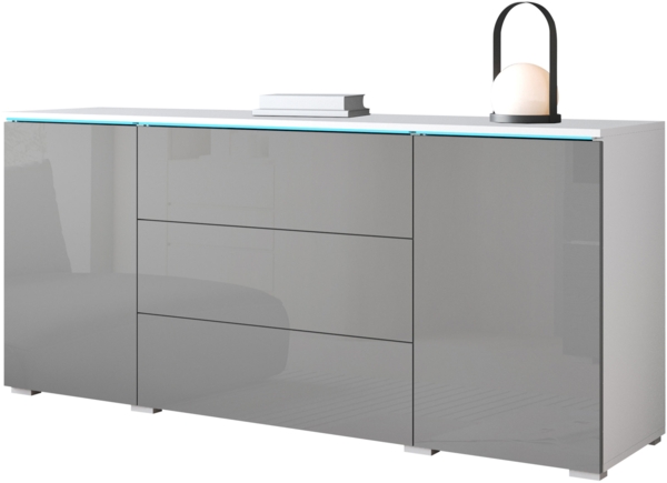 Kommode Doppo 150 (Farbe: Weiß / Grau Hochglanz, mit RGB LED Beleuchtung)