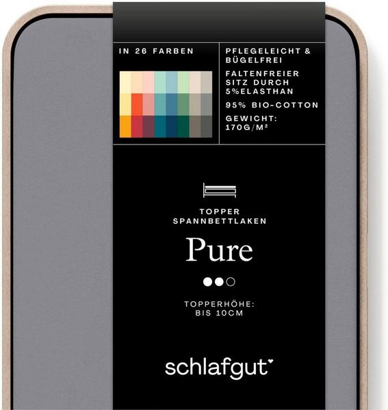 Schlafgut 'PURE TOPPER' Spannbettlaken, für Topper bis 10 cm Höhe, Gray Mid, S 90x190 cm - 100x220 cm, 100% Bio-Baumwolle Bild 2