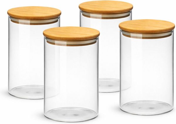 van Well Vorratsglas Vorratsdose Ella, 4 Stück, Bambus, Glas, (Set, 4-tlg), mit Bambusdeckel