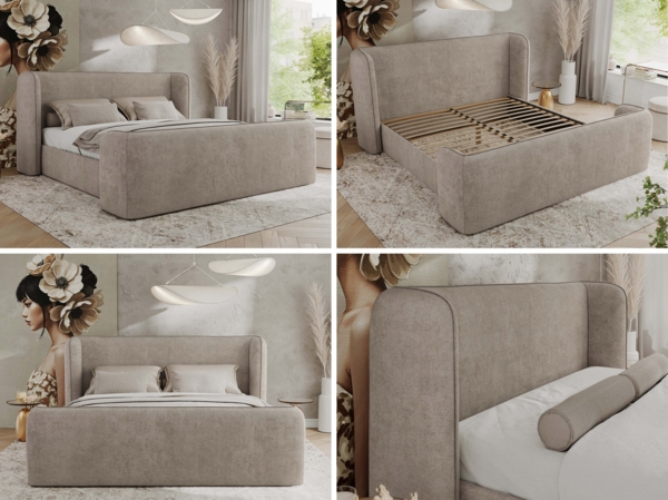 Polsterbett mit Lattenrost, Doppelbett für Schlafzimmer, Gepolstertes Kopfteil, Multipocket matratze, Härtegrad H3/H4 - EMORA DUO - 120 x 200 cm - Beige Struktur - ELORI - LUX Bild 2