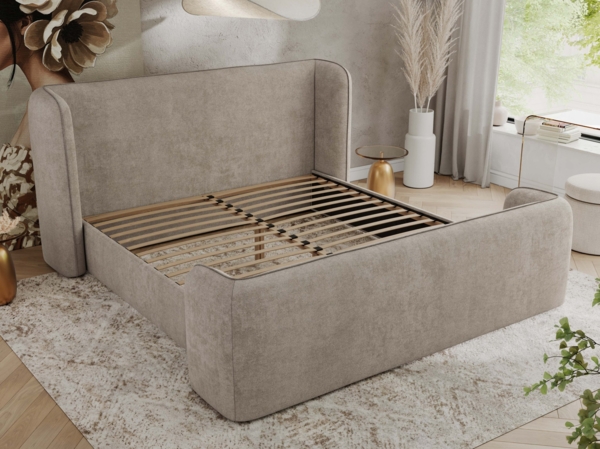 Polsterbett mit Lattenrost, Doppelbett für Schlafzimmer, Gepolstertes Kopfteil, Multipocket matratze, Härtegrad H3/H4 - EMORA DUO - 120 x 200 cm - Beige Struktur - ELORI - LUX Bild 3