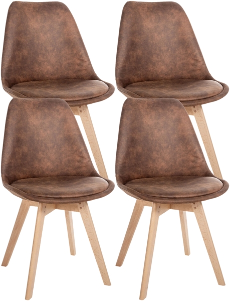 CLP 4er Set Esszimmerstuhl Linares Mit Buchenholzgestell,braun Kunstleder